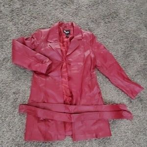 Red Real leather pea coat jacket
